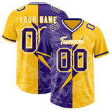 Custom Yellow Purple Split Personalized Lightning Pattern Football Jersey