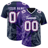Custom Navy Purple Split Personalized Lightning Pattern Football Jersey