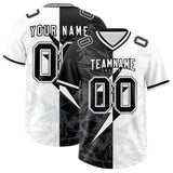 Custom White Black Split Personalized Lightning Pattern Football Jersey