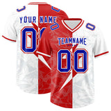Custom White Red Split Personalized Lightning Pattern Football Jersey