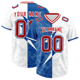 Custom White Royal Split Personalized Lightning Pattern Football Jersey