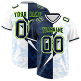 Custom White Navy Split Personalized Lightning Pattern Football Jersey