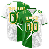 Custom Kelly Green White Split Personalized Lightning Pattern Football Jersey