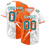 Custom Orange White Split Personalized Lightning Pattern Football Jersey