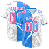 Custom Light Blue White Split Personalized Lightning Pattern Football Jersey