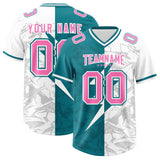 Custom Aqua White Split Personalized Lightning Pattern Football Jersey