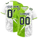 Custom Neon Green White Split Personalized Lightning Pattern Football Jersey