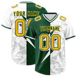 Custom Green White Split Personalized Lightning Pattern Football Jersey