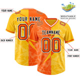 Custom Orange Yellow Split Personalized Lightning Pattern Football Jersey