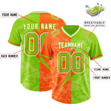 Custom Neon Green Orange Split Personalized Lightning Pattern Football Jersey