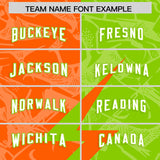 Custom Neon Green Orange Split Personalized Lightning Pattern Football Jersey