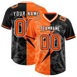 Custom Black Orange Split Personalized Lightning Pattern Football Jersey