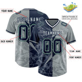 Custom Navy Gray Split Personalized Lightning Pattern Football Jersey