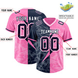 Custom Pink Navy Split Personalized Lightning Pattern Football Jersey