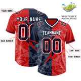 Custom Red Navy Split Personalized Lightning Pattern Football Jersey