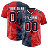 Custom Red Navy Split Personalized Lightning Pattern Football Jersey