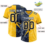 Custom Gold Navy Split Personalized Lightning Pattern Football Jersey