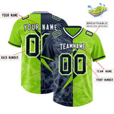Custom Neon Green Navy Split Personalized Lightning Pattern Football Jersey