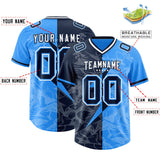 Custom Light Blue Navy Split Personalized Lightning Pattern Football Jersey