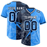 Custom Light Blue Navy Split Personalized Lightning Pattern Football Jersey