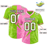 Custom Neon Green Pink Split Personalized Lightning Pattern Football Jersey