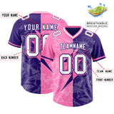 Custom Purple Pink Split Personalized Lightning Pattern Football Jersey