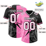 Custom Black Pink Split Personalized Lightning Pattern Football Jersey