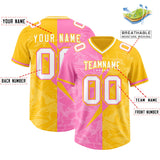 Custom Yellow Pink Split Personalized Lightning Pattern Football Jersey