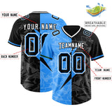 Custom Black Light Blue Split Personalized Lightning Pattern Football Jersey