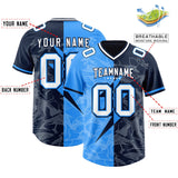 Custom Navy Light Blue Split Personalized Lightning Pattern Football Jersey