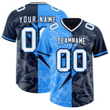 Custom Navy Light Blue Split Personalized Lightning Pattern Football Jersey