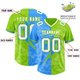 Custom Neon Green Light Blue Split Personalized Lightning Pattern Football Jersey