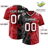Custom Black Red Split Personalized Lightning Pattern Football Jersey
