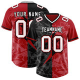 Custom Black Red Split Personalized Lightning Pattern Football Jersey
