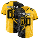 Custom Yellow Black Split Personalized Lightning Pattern Football Jersey