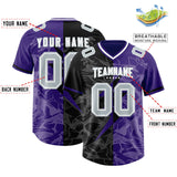 Custom Purple Black Split Personalized Lightning Pattern Football Jersey