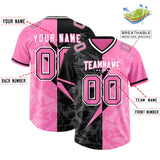 Custom Pink Black Split Personalized Lightning Pattern Football Jersey