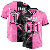 Custom Pink Black Split Personalized Lightning Pattern Football Jersey
