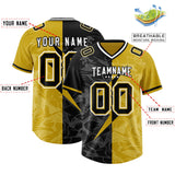 Custom Old Gold Black Split Personalized Lightning Pattern Football Jersey