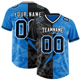 Custom Panther Blue Black Split Personalized Lightning Pattern Football Jersey