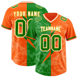 Custom Orange Kelly Green Split Personalized Lightning Pattern Football Jersey