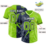 Custom Neon Green Navy Split Personalized Lightning Pattern Football Jersey