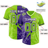 Custom Neon Green Purple Split Personalized Lightning Pattern Football Jersey