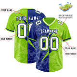 Custom Royal Neon Green Split Personalized Lightning Pattern Football Jersey
