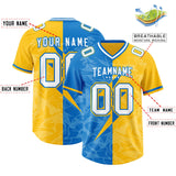 Custom Panther Blue Gold Split Personalized Lightning Pattern Football Jersey