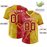Custom Old Gold Red Split Personalized Lightning Pattern Football Jersey