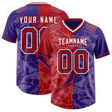 Custom Red Purple Split Personalized Lightning Pattern Football Jersey