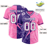 Custom Pink Purple Split Personalized Lightning Pattern Football Jersey