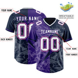 Custom Navy Purple Split Personalized Lightning Pattern Football Jersey