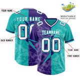 Custom Aqua Purple Split Personalized Lightning Pattern Football Jersey